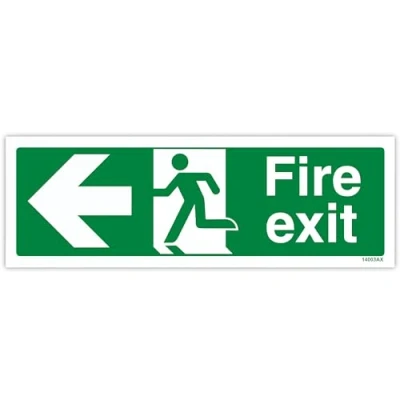 Abbildung von vsafety 14003 ax s&#039;FIRE EXIT Pfeil links&#039; Zeichen, selbstklebendes Vinyl, Landschaft, 300 mm x 100 mm, grün