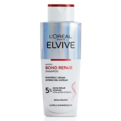 Abbildung von L&#039;Oréal Paris Elvive Bond Repair Shampoo, stärkend, für geschädigtes Haar, Nachbau der inneren Bindungen des Haares, mit Zitronensäure, 200 ml