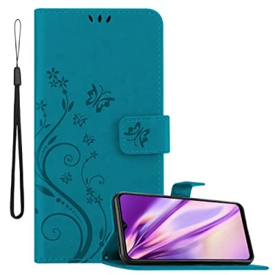 Abbildung von Cadorabo Hülle kompatibel mit Vivo Y52 5G / Y72 Blumen Design aus Kunst Leder Flip Klappbare Magnetische [Standfunktion] [Kartenfächern] Cover für Tasche in Blau