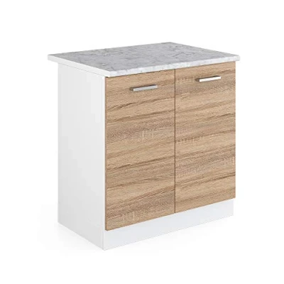Abbildung von Vicco Unterschrank für die Spüle R Line, Sonoma/Weiß, 80 cm mit Türen, Arbeitsplatte