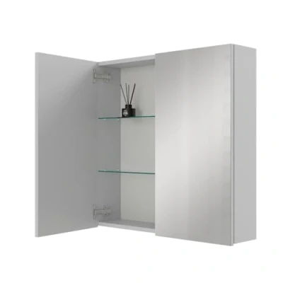 Abbildung von Planetmöbel ARIA Spiegelschrank Bad 70 cm breit Badschrank hängend mit Spiegel Weiß Grau, ohne Leuchte und Steckdose, Gäste WC x 16