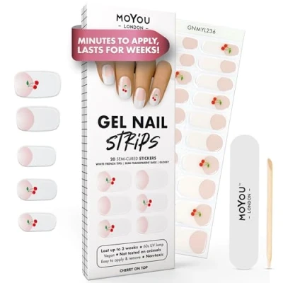 Abbildung von MOYOU LONDON Halbgehärtete UV Gel Strips 20 Stück Nagelfolien Härtend für Maniküre in Salonqualität Cherry On Top