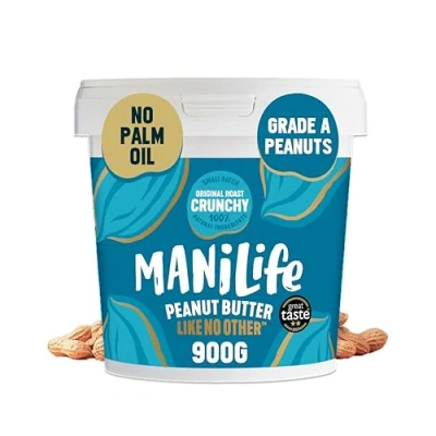 Abbildung von ManiLife Erdnussbutter, Peanut Butter, Original Roast Crunchy, 900 g Dose, Erdnussmus aus besten argentinischen Erdnüssen, vegan, erdnussbutter ohne zucker und palmöl, GVO, bulk