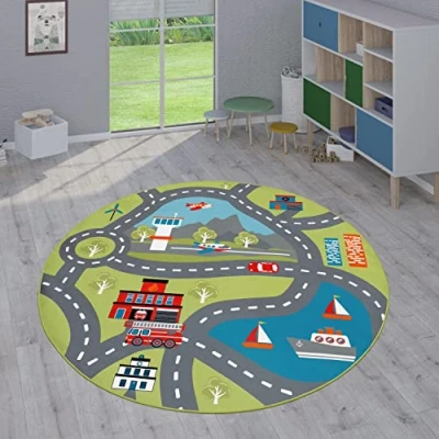 Abbildung von Paco Home Kinderteppich Teppich Kinderzimmer Spielteppich Junge Mädchen Modern rutschfest, Grösse:200 cm Rund, Farbe:Bunt 2