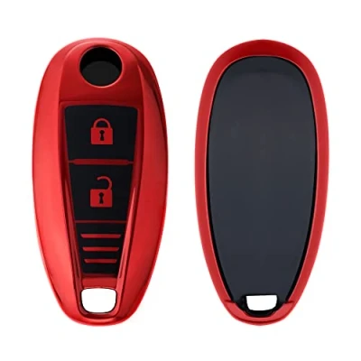 Abbildung von kwmobile Autoschlüssel Hülle kompatibel mit Suzuki Sport 2 Tasten Keyless Go Schlüsselhülle Silikon Cover Hochglanz Rot