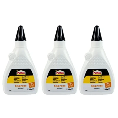 Abbildung von Henkel By Pattex Express Holzleim, transparent und schnell trocknender Holzkleber für vielseitige Verleimungs &amp; Bastelarbeiten, wasserfester Leim in praktischer Flasche, 3x120g