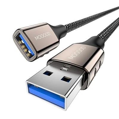 Abbildung von MOGOOD USB 3.0 Verlängerung Kabel 1M, Verlängerungskabel A Stecker auf Buchse Gehäuse aus Nylon und Zinklegierung für Stick, Tastatur, Drucker, PS4/5, Hub