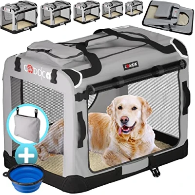 Abbildung von CADOCA® Hundebox XL 82x56x58cm faltbar atmungsaktiv robust Hundetransportbox Transporttasche Haustiertransportbox Hundetragetasche Grau