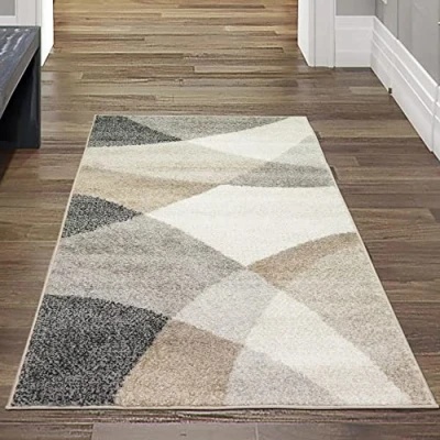 Abbildung von Teppich Traum moderner Bett Vorleger in angenehmen Farben für Schlafzimmer allergikerfreundlich abstraktes Muster grau beige, Größe 80x140 cm