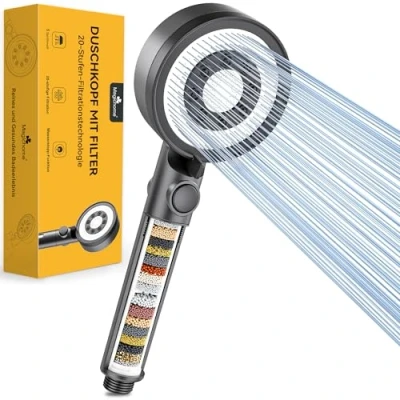 Abbildung von Magichome Duschkopf mit Filter in 20 Schichten 5 Strahlarten Hochdruck Handbrause und Stoppfunktion Dusche Wassersparend Brausekopf für Entfernen vom harten Wasser, Rest Chlor
