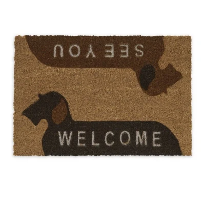 Abbildung von Relaxdays Fußmatte Kokos, Welcome, See You, Hundemotiv, 60x40 cm, Fußabtreter innen &amp; außen, rutschfeste Türmatte, Natur
