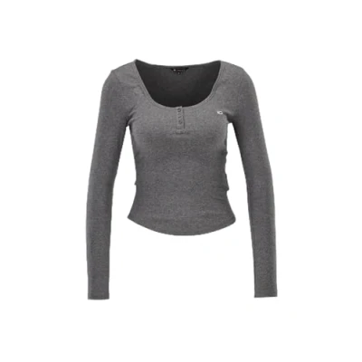 Abbildung von Tommy Jeans melange Henley Langarmshirt, Damen, Größe: XL, New charcoal