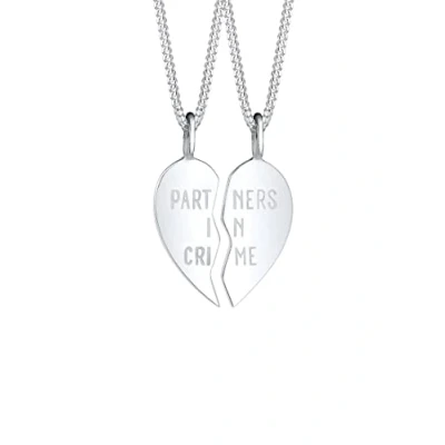 Abbildung von Elli SET Freunde Partner IN Crime Wording HERZ Halskette silvercoloured, Damen, Größe: 45, Silver coloured