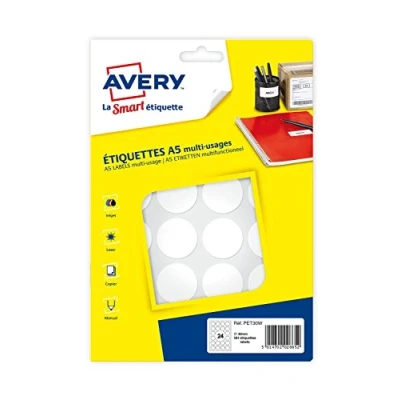 Abbildung von Avery 384 Pastilles Ø30 mm Brett A5 Weiß (pet30 W)