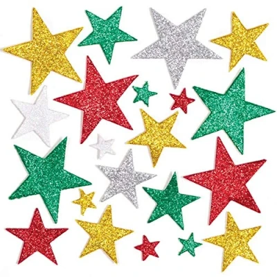 Abbildung von Baker Ross AW865 Glitzer Stern Moosgummi Sticker 150 Stück, Glitter Schaumstoff Aufkleber für Kinder zum Basteln, Gestalten und Dekorieren