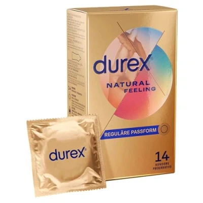 Abbildung von Durex Natural Feeling Kondome Latexfreie aus Real Feel Material &amp; mit anatomischer Easy On Form 14er Pack (1 x 14 Stück)