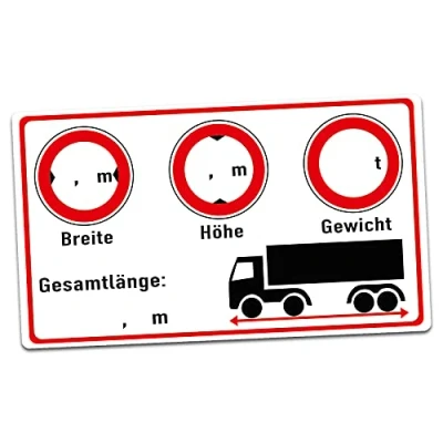 Abbildung von Wohnmobil LKW Aufkleber 9,5x5,5cm Folie zum Beschriften Breite Höhe Gewicht Gesamtlänge selbstklebend uv beständig Cockpit Zubehör R168 (LKW, Felder leer)