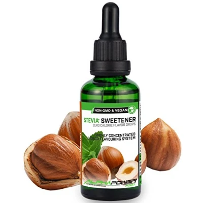 Abbildung von ALPHAPOWER FOOD Stevia, zuckerfreie flavour Drops HASELNUSS 100% natürliches liquid Aroma + Zuckerersatz für Wasser, Müsli, Süßspeisen, Smoothies