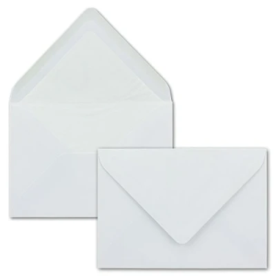 Abbildung von 50 Briefumschläge in Weiss mit weißem Innenfutter Kuverts DIN B6 Format 12,5 x 17,6 cm Seidenfutter Nassklebung