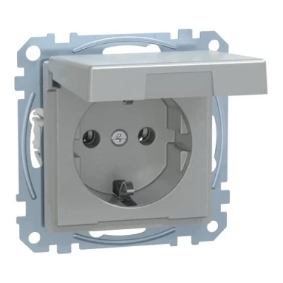Abbildung von Schneider Electric Merten MEG2310 0460 SCHUKO Steckdose mit Klappdeckel, Berührungsschutz, Steckklemmen, Aluminium, System M