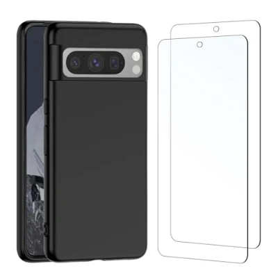Abbildung von NEW&#039;C Hülle für Google Pixel 8 Pro Ultra Thin Silikon Schwarz und 2 x Panzer Schutz Glas Kratzfest