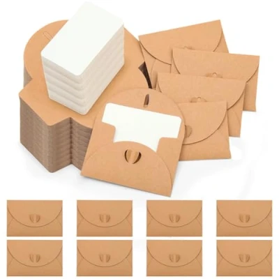 Abbildung von Omtofo 60 Stück Mini Briefumschläge mit Blanko Karten, Klein Briefumschlag Herz Verschluss, Kleine Karte für DIY Dankeskarte, Geschenkkarten, Geburtstagskarten