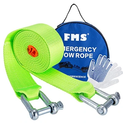 Abbildung von FMS Superstretch Abschleppseil, Schleppseil bis 5 Tonne, 3,8 Meter lang, Nylon Erholte Schwerlastschlepper mit 2 Haken (Grün)