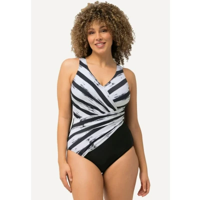 Abbildung von Ulla Popken Striped Draped Badeanzug, Damen, Größe: 54, Black