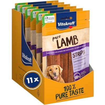 Abbildung von Vitakraft Pure Lamb Strips, Hundeleckerli, Lammfleischstreifen, Hunde Trainingsleckerli, ohne Zusatz von Zucker (11x 80g)