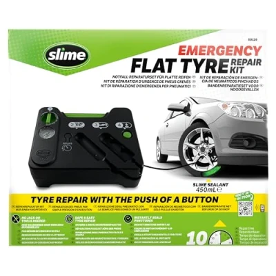 Abbildung von Slime 50129 Reifenreparatur bei Platten Reifen, Notfallausrüstung, enthält Dichtmittel und Reifenkompressor, Geeignet für Autos andere Autobahn Fahrzeuge, 10 Minuten Reparatur