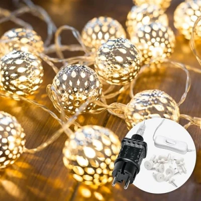 Abbildung von COZY HOME LED Lichterkette Marokkanische Batterie und Stecker , 20 LEDs I 7 Meter Timer Funktion Warmweiß Innen