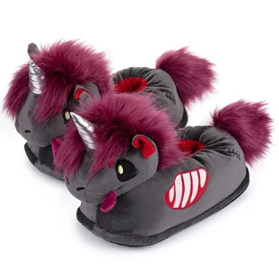 Abbildung von Corimori einhorn zombie Hausschuhe EINHEITSGRÖßE 2533,5 Hausschuh für Kinder, Größe: One Size, Doomy das anthrazit rot Schuhe