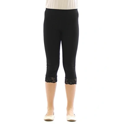 Abbildung von YESET Caprihose Mädchen Kinder Leggings Leggins Hose Capri 3/4 kurz Spitze Baumwolle S