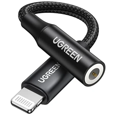 Abbildung von UGREEN Lightning zu Klinke Adapter 3,5 mm Kopfhörer Aux auf kompatibel mit iPhone 14 Pro 13 12 Max Mini 11 X usw.(Schwarz)