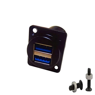 Abbildung von SHANFEILU USB 3.0 D Panel Mount Socket Dual 2X Port Solderless Series Type Connector Female to Coupler Pass Through Adapter with Screws