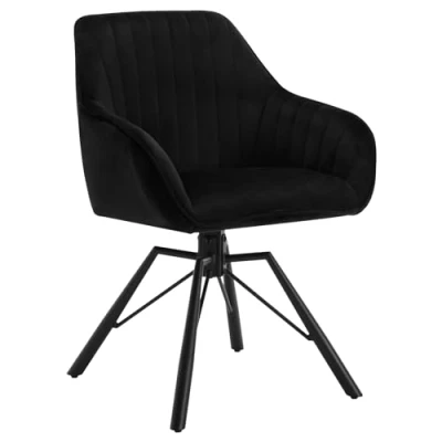 Abbildung von WOLTU 1x Esszimmerstuhl drehbar, Samt Stuhl Esszimmer, Drehstuhl, Küchenstuhl, Sessel Wohnzimmer, Polsterstuhl mit Armlehnen, Metallbeine, Loungesessel ergonomisch, Schwarz, EZS12sz 1