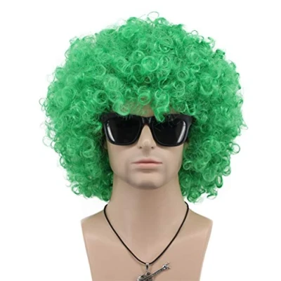 Abbildung von VGbeaty Afro Perücke Grün Kurz Lockige Disco Rocker Männer Frauen Kostüm Kalifornien Cosplay