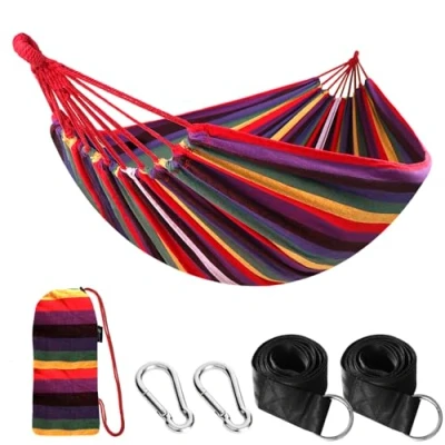 Abbildung von ANYOO Hängematte Outdoor Baumwolle Bequemer Stoff mit Baumfreundlichen Gurten zum Aufhängen, Robuste Tragbare Reisetasche für Garten, Indoor, Balkon, Terrasse, Camping