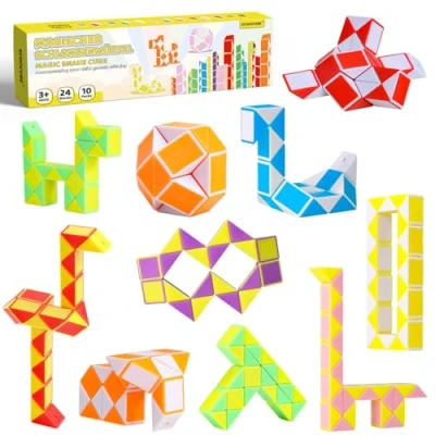 Abbildung von ECHOCUBE Magischer Schlangenwürfel, 10er Pack 24 Blöcke Schlangengeschwindigkeitswürfel Partytütenfüller, Drehen Sie Schlangenpuzzle Spielzeug, Partygeschenke für Kinder (zufällige Farbe)