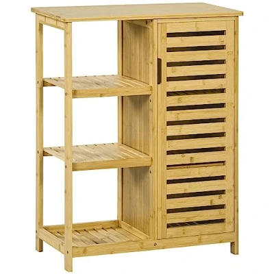 Abbildung von Kleankin Badkommode Badezimmerschrank mit Schrankfach, 3 Offenen Ebenen (Beistellschrank, 1 St., Badschrank), Bambus, Natur, 66 x 33 87 cm