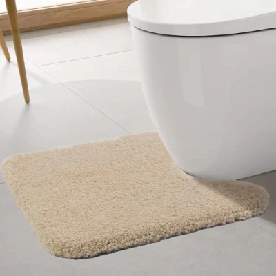 Abbildung von ROLIZOE WC Vorleger mit Ausschnitt Extrem Dicker Teppich rutschfest Klovorleger Hochsaugfähige Stand Super Weich Toilette Badteppich Mikrofaser 50 x 60cm, Beige