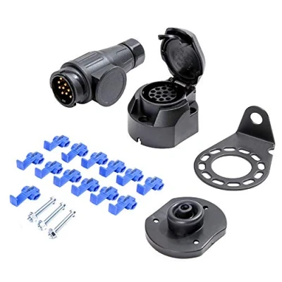 Abbildung von TAEUYYM Anhänger Stecker Steckdose 13 Polig und Metall Montagehalterungssatz, 12V Wasserdicht Mit Wasserdichtes Gummipad, Für LKW RV KFZ PKW Wohnwagen