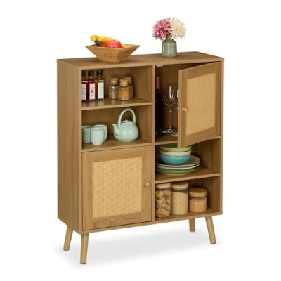 Abbildung von relaxdays Sideboard mit 2 Rattan Türe