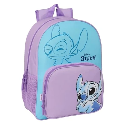 Abbildung von STITCH SWEET Schulrucksack für Kinder, Kinderrucksack, anpassbar an den Wagen, ideal Kinder im Schulalter, bequem und vielseitig, Qualität Widerstandsfähigkeit, 33 x 14 42 cm, Blau/Lila,