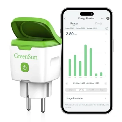 Abbildung von GreenSun Wlan Steckdose Outdoor Zeitschaltuhr Aussenbereich Stromzähler für Aussensteckdose Wasserdicht IP44 Kompatibel mit Alexa, 16A Strommessung