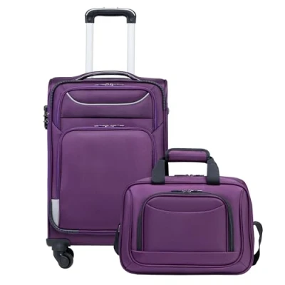 Abbildung von COOLIFE Koffer Trolley Reisekoffer von 4 Rollen Stoffkoffer Handgepäck TSA Schloss Der Enthält 1 Große Umhängetasche (Handgepäck Set 2tlg, lila+Silber)