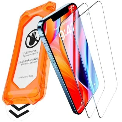 Abbildung von UniqueMe für iPhone 12/12 Pro Panzerglas [Full Screen Displayschutz] Schutzfolie Schutzglas,Auto Installation,2 Stück