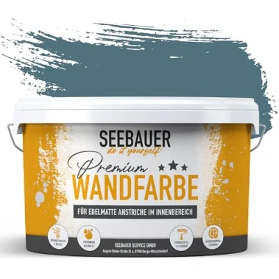 Abbildung von SEEBAUER diy Wandfarbe Blau 5L für Innen (No. 800 Baltic Sea) Edelmatte Innenfarbe Petrol Blautöne sehr hohe Deckkraft Matt, Abwaschbar und Tropffrei
