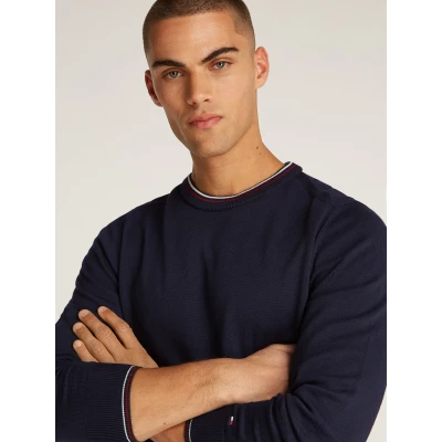 Abbildung von Tommy Hilfiger Rundhalspullover RWB COTTON CREW NECK farbliche Akzente in Farben