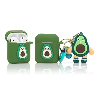 Abbildung von Derhom Airpods Schutzhülle aus Silikon, niedlich, lustig, kompatibel mit Apple 1 und 2 [Cartoon Gürtel, Puppen Serie] (Avocado)